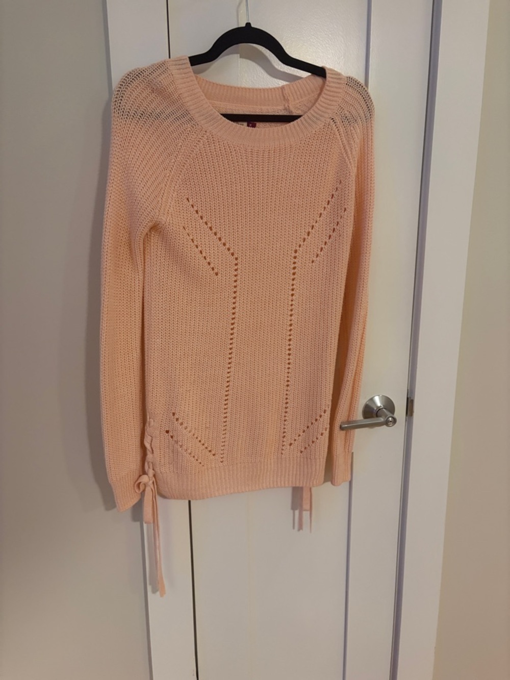 ⭐️SO Peach Crewneck Sweater with Side Lace-Up Ties
